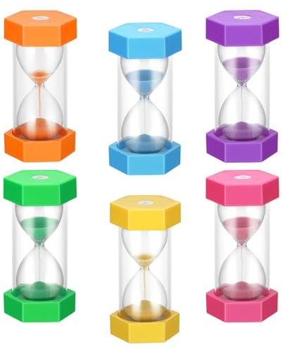 Wowlela Sand Timer, 6 Colors Hourglass Sand Timer for Kids 1/3/5/10/20/30 Minutes Acrylic Sand Clock, Colorful Plastic Sand Watch Hour Glass Sandglass for Classroom Game Home Office Decoration