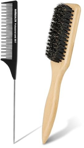 Alaoo Brosse à Barbe en Poils de Sanglier, Brosse Barbe Homme, Manche en Bois Naturel,Lissante et Antistatique pour Coiffer, Discipliner Barbe et Moustache et Appliquer de l’Huile à Barbe,2pcs