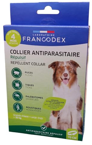 Francodex - Collier Antiparasitaire Répulsif 70 cm pour Chiens de Plus de 20 kg