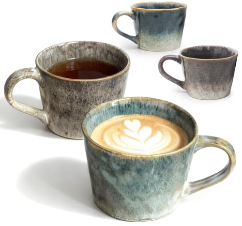 Umllpet Retro keramikmuggar set om 2 350 ml, diskmaskinssäkra | Handgjord färggradient, mikrovågsugnssäker, för kaffe te latte macchiato