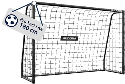 HUDORA Portería de fútbol Pro Tect 180 Lite – portería de fútbol con Bastidor Acolchado para Exteriores – Montaje rápido con Sistema Clic – Estructura de Acero Resistente para niños y jóvenes – Negro