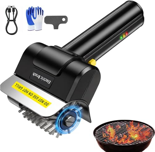 Spazzola elettrica per la pulizia della griglia, spazzola per barbecue, ricaricabile tramite USB, 1100 giri/min, setole in filo di acciaio inox, 16 cm, per griglie smaltate, in ghisa e acciaio