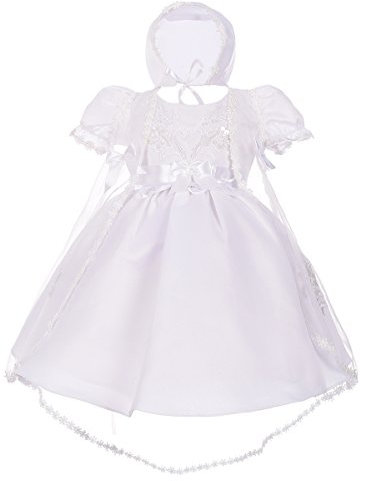Lito Angels Robe Bapteme pour Fille Bebe, Robe en Satin de Broderie Blanche avec Cape et Bonnet, Taille 6-9 Mois