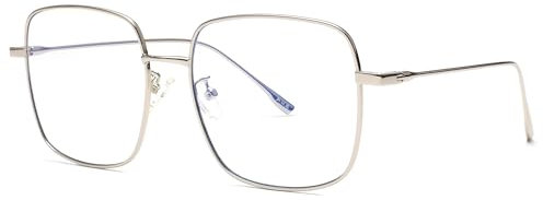 JM Lunettes Optiques Métal Mode Oversize Cadre Carré Anti Bleu Lumière Lunettes Protection Oculaire Femmes Argent