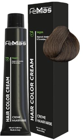 FemMas Haarfarbe Kühles Hellbraun 5.01 I Creme Haarfarbe mit Arganöl, Keratin & Ceramiden I Als dauerhafte Haarfärbung oder Tönung für strahlende, haltbare Farbergebnisse I 100 ml