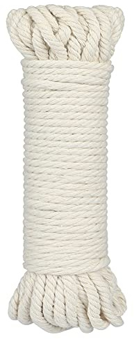 jijAcraft 1/4Inch Cotton Rope - 6mm x 65Ft White Macrame Cord, 4Ply Clothesline Ropes for DIY Crafts, Outdoor, Nautical, Toys