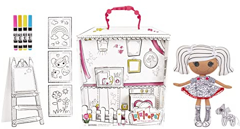 Lalaloopsy Colour Me Doll - SPOT SPLATTER SPLASH - 13/33.02cm Artist Doll with Pet Zebra - Markers, Fashions, Reusable Playset, Easel & Canvases - Draw, Colour, Wash & Repeat - For Kids Ages 3+