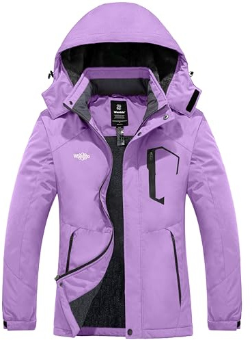 Wantdo Chaqueta de Esquí Montaña Resistente al Agua Chaqueta Cálida Aislada con Vellón Parkas con Capucha de Nieve Invierno Abrigo para Exteriores Snowboard para Mujer Morado Claro XL