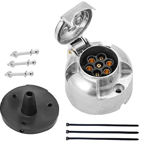 DARKGUARD Prise 7Broches Métal Remorque,1 Pièce Prise Attelage 7 Broches 12v,Adaptateur Prise Femelle Auto Remorque Camion,Iso172,Prise 7 Broches Etanche pour Agricole Véhicule,Voiture (DG78S-1)