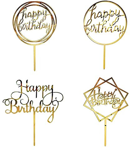 4 Pieces Happy Birthday Cake Topper, Acrylic Birthday Cake Toppers Glitter Happy Birthday Topper Cake Decorations Supplies for Various Birthday Party Cake Decoration (4 Styles)