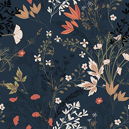 VEELIKE Tapete Blumen Schwarz Vintage Blumentapete Tropische Blätter Fototapete Schlafzimmer Romantik Klebefolie Ahornblatt Möbelfolie Muster Wohnzimmer Tapeten Schrankpapier Badezimmer 44.5cm×300cm