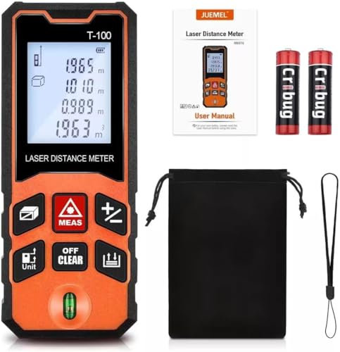 GOXAWEE Télémètre Laser, 100M Mètre Laser Numérique avec rétro-éclairage LCD, Précision ±1.5 mm, Mesure Longueur/Zone/Volume/Théorème de Pythagore pour Rénovation Intérieure/Chantier de Construction