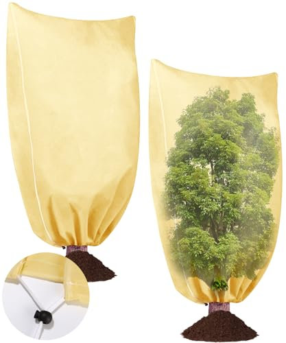 Cotepi Winterschutz für Pflanzen, Pflanzenschutzhauben, 2 Stück 120 x 180cm Frostschutz Kübelpflanzensack aus Vliesstoff Reißfest, Winterschutz für Kübelpflanzen mit Reißverschluss Zugband