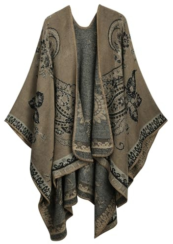 Comilaka Womens Printed Poncho Cape Oversized Shawl Wrap Open Front Cardigans Blanket Scarf Coat Warm Winter