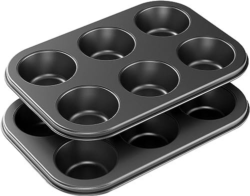 Vassoio per muffin 6 tazze 2 confezioni antiaderente profondo robusto cupcake stampo Yorkshire budino teglia durevole in acciaio al carbonio Bakeware eccellente conduzione del calore