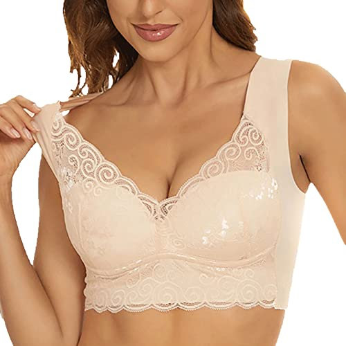 Womens Push Up Everyday Bras Comfortable Wireless Bralettes UK Sale Support Bras Comfort Lace Trim Wirefree Padded Bra UK Clearance Full Cup Seamless Full Coverage Non Wired Firm Control Bra
