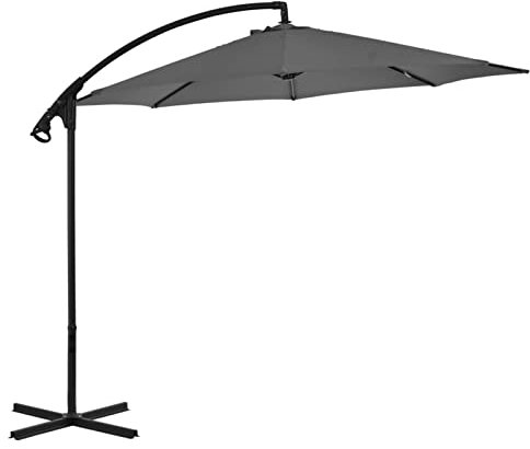 Homgoday Sombrilla voladiza con Poste de Acero Gris Antracita 300 cm Sombrilla voladiza Parasol Excentrico, Sombrilla de Jardín Protección UV