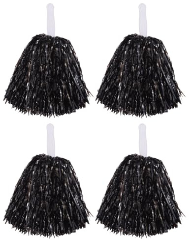 JUFYVO 4pcs Cheerleading Poms Dancing Flower Cheerleading Ball Plastic Pom Pom Sports Cheer Party Dance Accessory for Stage Performances (Black)