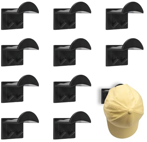 Adhesive Hat Hooks for Wall, 10Pcs Hat Rack for Wall Hat Hooks Hats Storage Baseball Cap Storage Cap Holder No Drilling Hats Rack for Walls Mounted Organizer Hangers for Walls Door Closet Bedroom