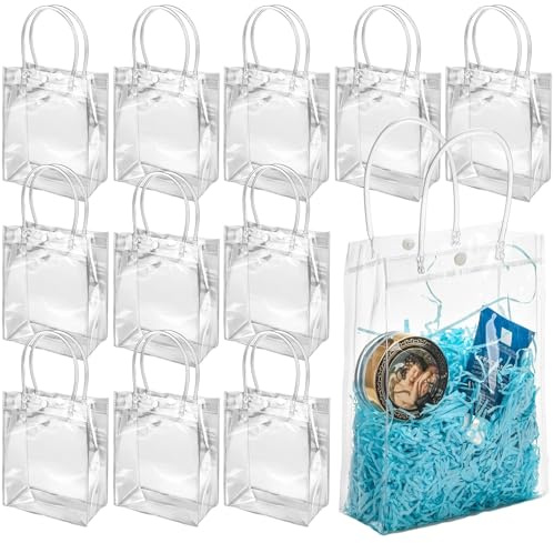 25 bolsas de regalo transparentes con Asas - Bolsas de PVC Reutilizables - Bolsas Transparentes para Boutique Boda Cumpleaños Baby Shower Favor de Fiesta - 23 x 17 x 7 cm