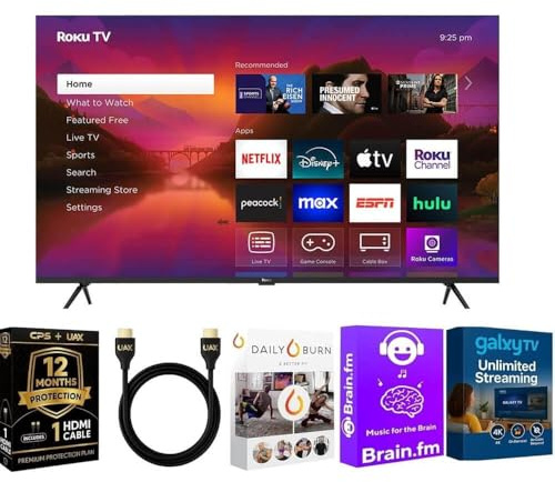 Roku 55-Inch Plus Series 4K QLED Mini-LED Smart TV, Dolby Vision & Atmos, HDR Plus, Bluetooth, Wi-Fi, 60Hz, Voice Control, Streaming Bundle with UAX HDMI Cable & 12-Month CPS Protection Plan