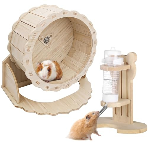 2 st set hamsterhjul, vattendispenser stativ justerbart och hjul tyst träning ingår, med matare vattenhamster löparhjul, igelkottar och för marsvin idealisk
