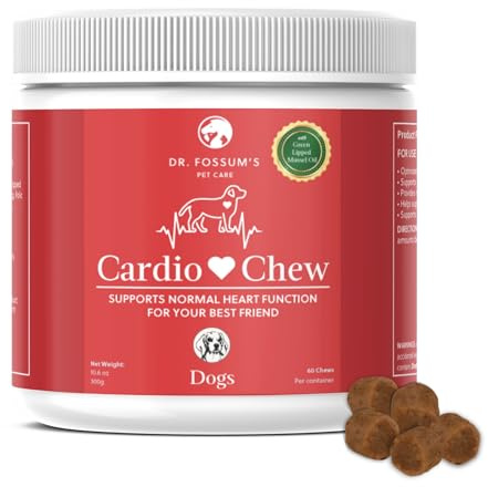 CardioChew Heart Supplement for Dogs – Vet Formulated with Taurine, L-Carnitine, CoQ10, Omega-3 (EPA & DHA) & Green Lipped Mussel – Supports Normal Heart Function, Circulation & Energy – 60 Soft Chews