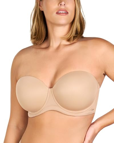 HSIA Strapless Bras for Women Large Bust Non Slip Full Coverage Underwire Supportive Multiway Strapless Bra Plus Size Almond Beige