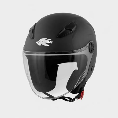 Casco Jet hombre mujer ideal para moto scooter homologado ECE 22.06 visera antiarañazos, cierre micrométrico e interiores extraíbles lavables (negro mate, M)
