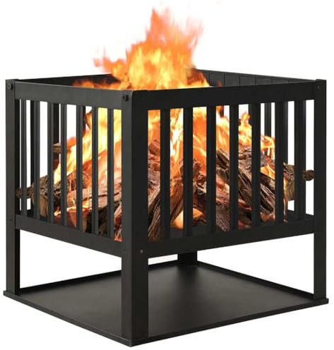 sephironlbb Chimenea de acero de 40 x 40 x 40 cm, chimenea de jardín con gran cámara de combustión y estante, fuente de calor decorativa para terraza, chimenea de leña para noches acogedoras al aire