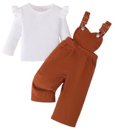 JENJON Baby flicka sommarkläder volanger kortärmad ribbtopp + blommor/hjärtmönster overaller shorts med ficka söt 2-delad klädset