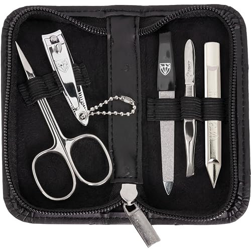 DREI SCHWERTER Germany Nagelpflegeset Nagelset 'Siena' - 5-tlg. Hautschere, Nagelknipser, Saphirnagelfeile, Nagelreiniger, Pinzette, Farbe schwarz Strausssoptik