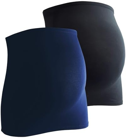 Mamaband Maternity Bump Band in Twin Pack with Pack of 3 Jeans Extenders, Back Warmer and Top Extender for Pregnant Women, Stretch Fabric Maternity Wear, Dark Blue/Black, Medium/Large