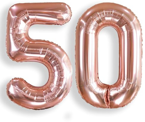 AULE Rose Gold Number 50 Balloon 40 Inch Giant 0-60 Foil Large Balloons | Big Mylar 50 Number Balloon Helium Huge Jumbo for Happy 50th Birthday Party Anniversary Decorations Supplies