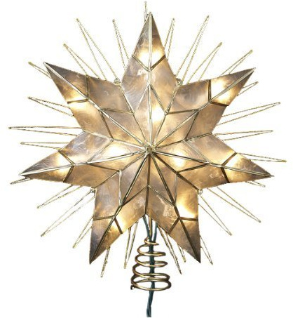 Kurt Adler 12 7-Point Natural Capiz Lighted Tree Topper | Christmas Tree Star Topper | Gold Tree Topper Star with Lights | Light Up Star Christmas Tree Topper w/Wire Rays Accent (12 Inches, Gold)