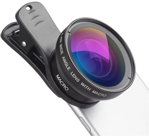 Hemobllo Universal Phone Camera Lens Kit - 0.45X Wide Angle & 12.5X Macro Clip-on Attachment for Smartphone Photography, Travel (Black)