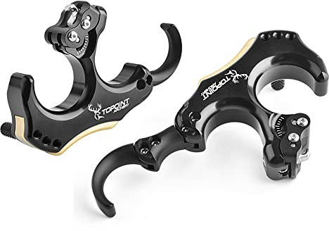 SHARROW Bogenschießen Compound Bogen Release Aids 3 oder 4 Finger Austauschbare Aluminium Rückenspannung Auslösehilfen mit D-Loop Seil (Schwarz)