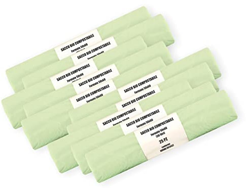 250 Sacchetti per Umido Organico Compostabili cm 50x60 30 litri - 10 Rotoli da 25 pezzi - Sacchi per raccolta rifiuti umidi (250)