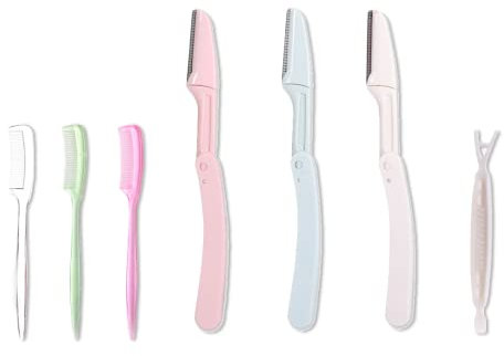 6 Pezzi Rasoio per sopracciglia con affilatura di precisione per tagliare e modellare le sopracciglia per viso e sopracciglia Contiene un pettine per sopracciglia e due forchette a doppia palpebra