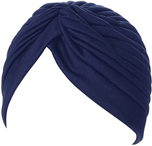 WULIQIUQIU Bonnet pour Femme en Turban pour Chimiothérapie - Chapeau en Béret pour Cancer - Couvre-chef pour Perte de Cheveux, bleu marine, Taille unique