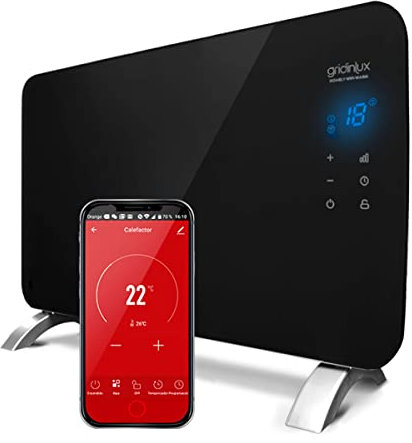 gridinlux® | Homely Wifi Warm 1500W Negro | Radiador Cristal Eléctrico | Calefacción Termostato | Convector Emisor Calor | APP | Silencioso | Apto para baños.