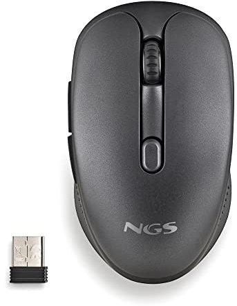 NGS EVO Rust Black - Ratón inalámbrico Recargable de 2,4 GHz para Ordenador/Portátil/MacBook/PC/Mac/iPad/Tablet, Teclas Silenciosas, 3 Niveles de dpi: 800/1200/1600, Diseñado para Diestros, Negro
