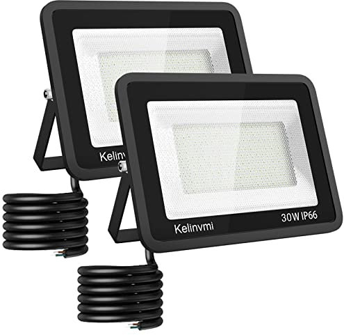 kelinvmi Projecteurs LED Extérieur 30W, 3000lm Spot LED Extérieur, 6500K Blanc Froid IP66 Imperméable Eclairage de Sécurité pour Jardin, Patio, Garage, Entrée.