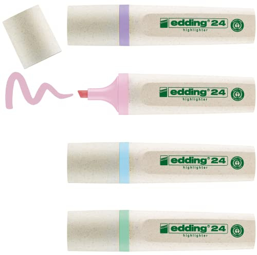 edding 24 EcoLine Textmarker - 4er-Set in Pastellfarben - Keilspitze 2-5 mm-zum schnellen und einfachen Markieren und Hervorheben von Texten und Notizen - nachfüllbar, aus recycelbarem Material