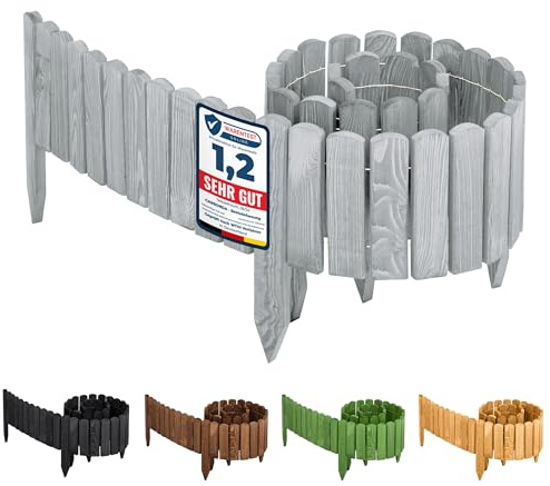 Garronda GD-0046 Bordure Jardin Exterieur 200 cm Cloture Jardin Exterieur en Bois traité palissade Souple pour Massif Potager allée pelouse Parterre GD-0046 (Gris, Hauteur: 30 cm)