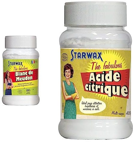 STARWAX FABULOUS Blanc de Meudon - 480g - Idéal pour Nettoyer l'Argenterie & VERT Pierre Blanche de Nettoyage - 375g - 100% d'Origine Naturelle en Pot - Nettoie, Dégraisse et Polit