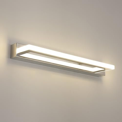 Toolight LED Spiegellampe Bad 42cm, LED Wandleuchte Bad Modern 9W 800LM Acryl Wasserdicht IP44, Natürliches Licht 4500K, Edelstahl Spiegelleuchte Wand Lampe Badezimmer, Chrom