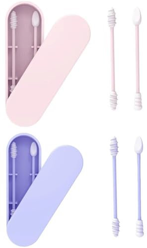 Coton Tige Réutilisable, 4 Pièces Coton Tige Réutilisable pour les Oreilles, Bâtonnet en Silicone Doux Lavable avec Étui de Rangement Hygiénique, pour Le Maquillage et Le Nettoyage des Oreilles (B)