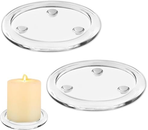 2 Pcs Round Clear Glass Candle Holder, Transparent Glass Candle Holder 4Inches/10cm Pillar Stand, Candle Tray Decorations Candle Pedestal Base for Wedding Parties Home Party Decoration