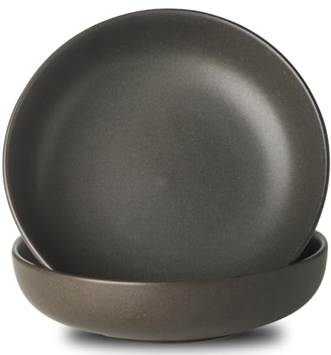 Tikooere Ceramic Pasta Bowls, 34 oz Large Serving Bowls Set of 2, Stoneware Dinner Bowls for Pasta, Soup, Salad, Deep Pasta Plates for Housewarming Gift, Microwave & Dishwasher Safe, Matte Black
